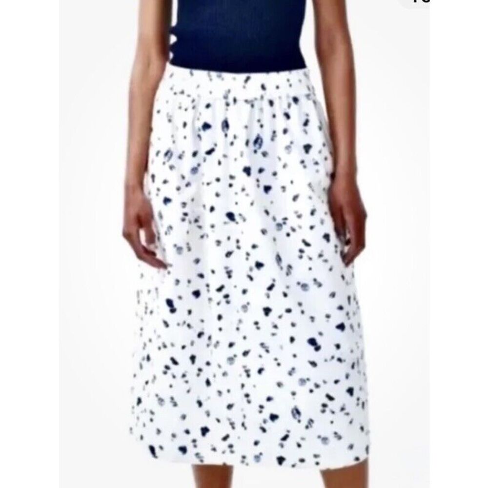 COS White Midi Skirt with Navy Abstract Print